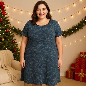 Talbots women’s tweed, teal and black short sleeve holiday dress dark fairy 24W